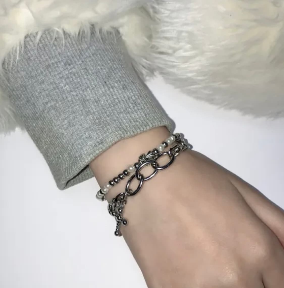 진주/체인 레이어드 팔찌 세트 상품이미지1