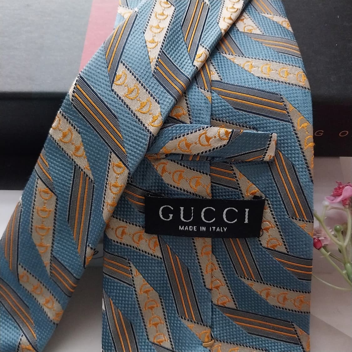 구찌 실크 블루 홀스빗 자카드 넥타이 9.6cm A+등급 K1478
 상품이미지7
