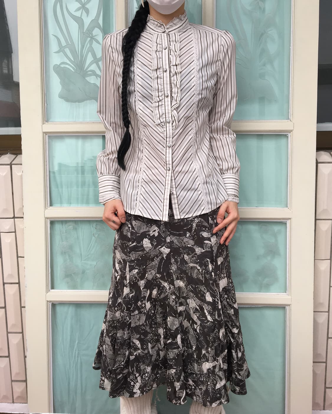 Axes femme stripe pattern high neck shir 상품이미지1