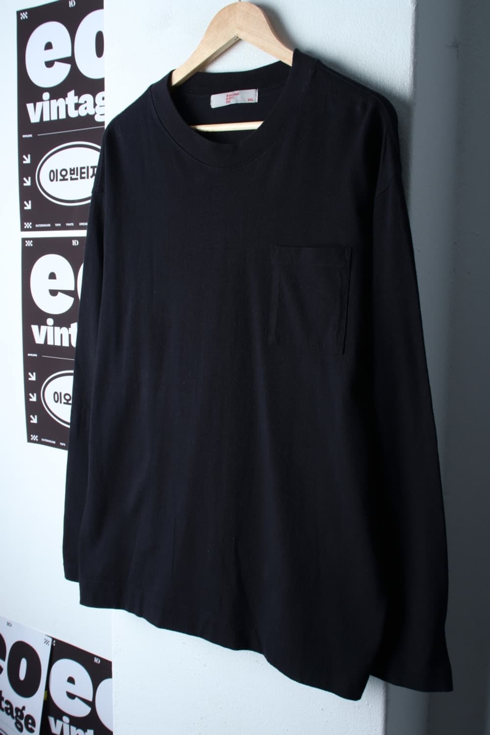 (2XL) 에잇세컨즈 긴팔티셔츠 빅사이즈 포켓 무지 블랙-H3H33935 상품이미지1