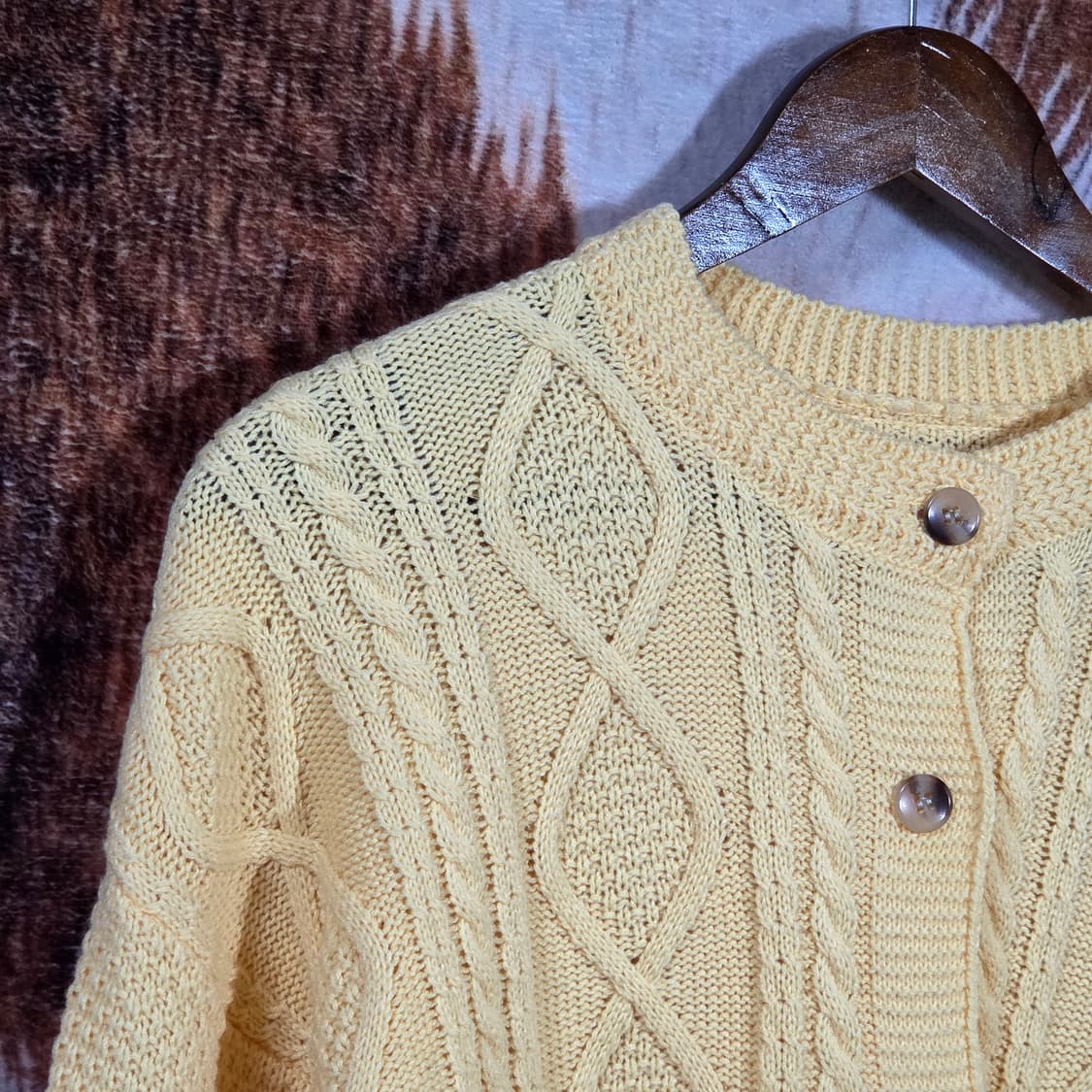 옐로우 꽈배기 크롭 니트 가디건 상품이미지2