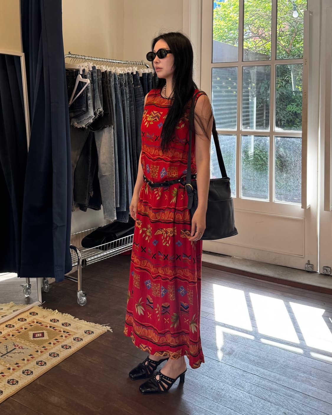 90s Stonebridge 에스닉 패턴 레이온 맥시 원피스 상품이미지2