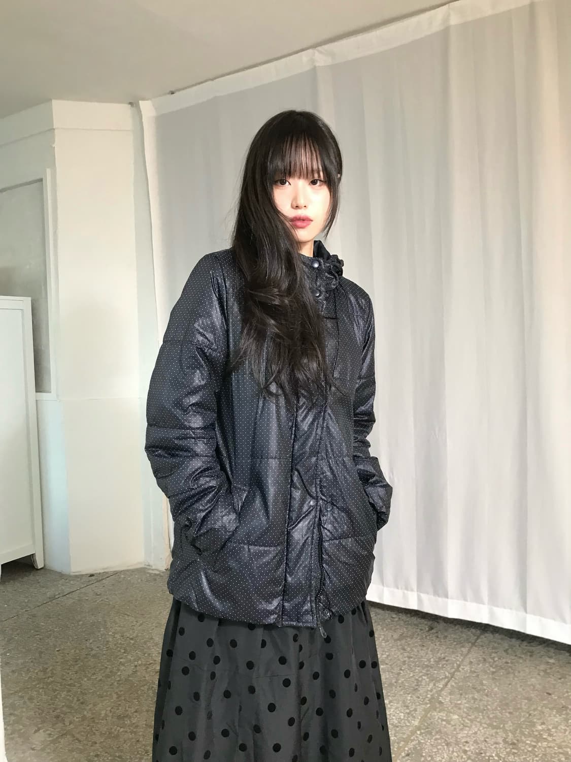 블랙 도트 패딩자켓 상품이미지4