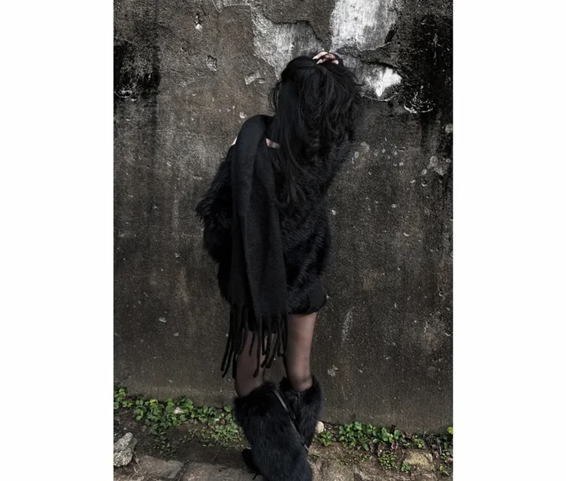 딥스웨이 국내제작 브러쉬 퍼 가디건 블랙 상품이미지6