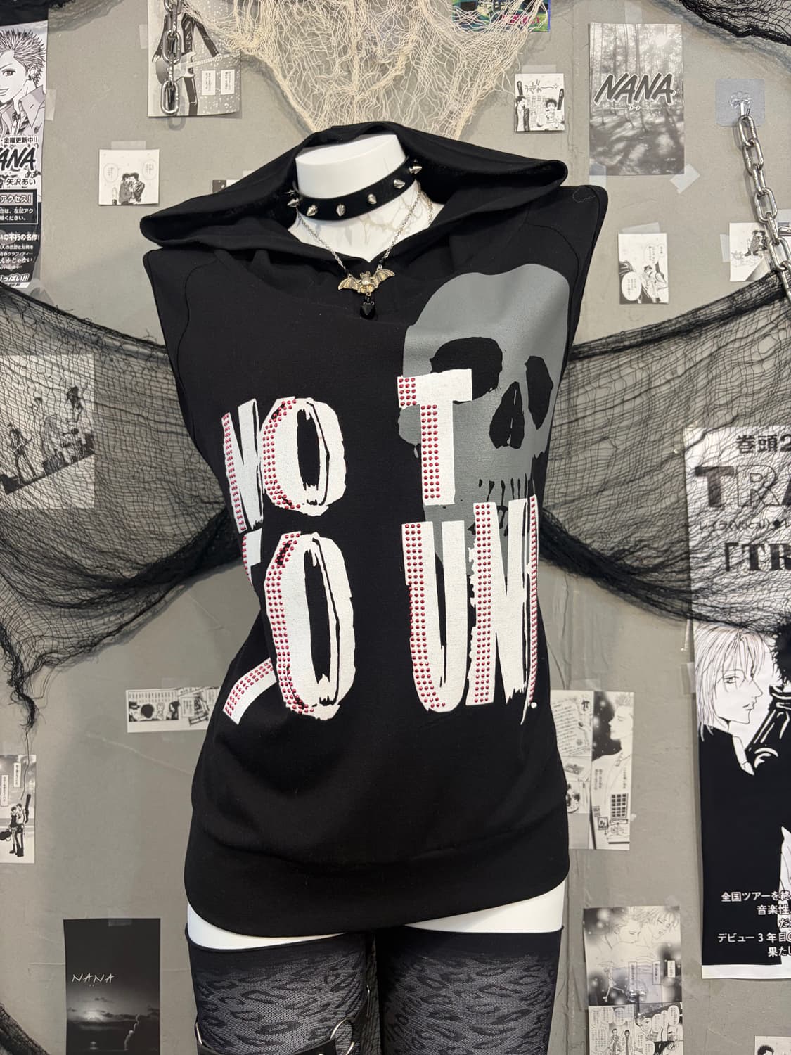 Y2K cubic skull back mesh overfit sleeve 상품이미지8