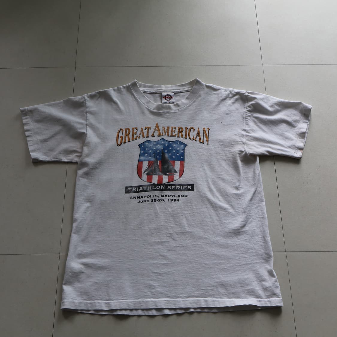 90s MADE IN USA 싱글스티치 빈티지 성조기 티셔츠 L 상품이미지2