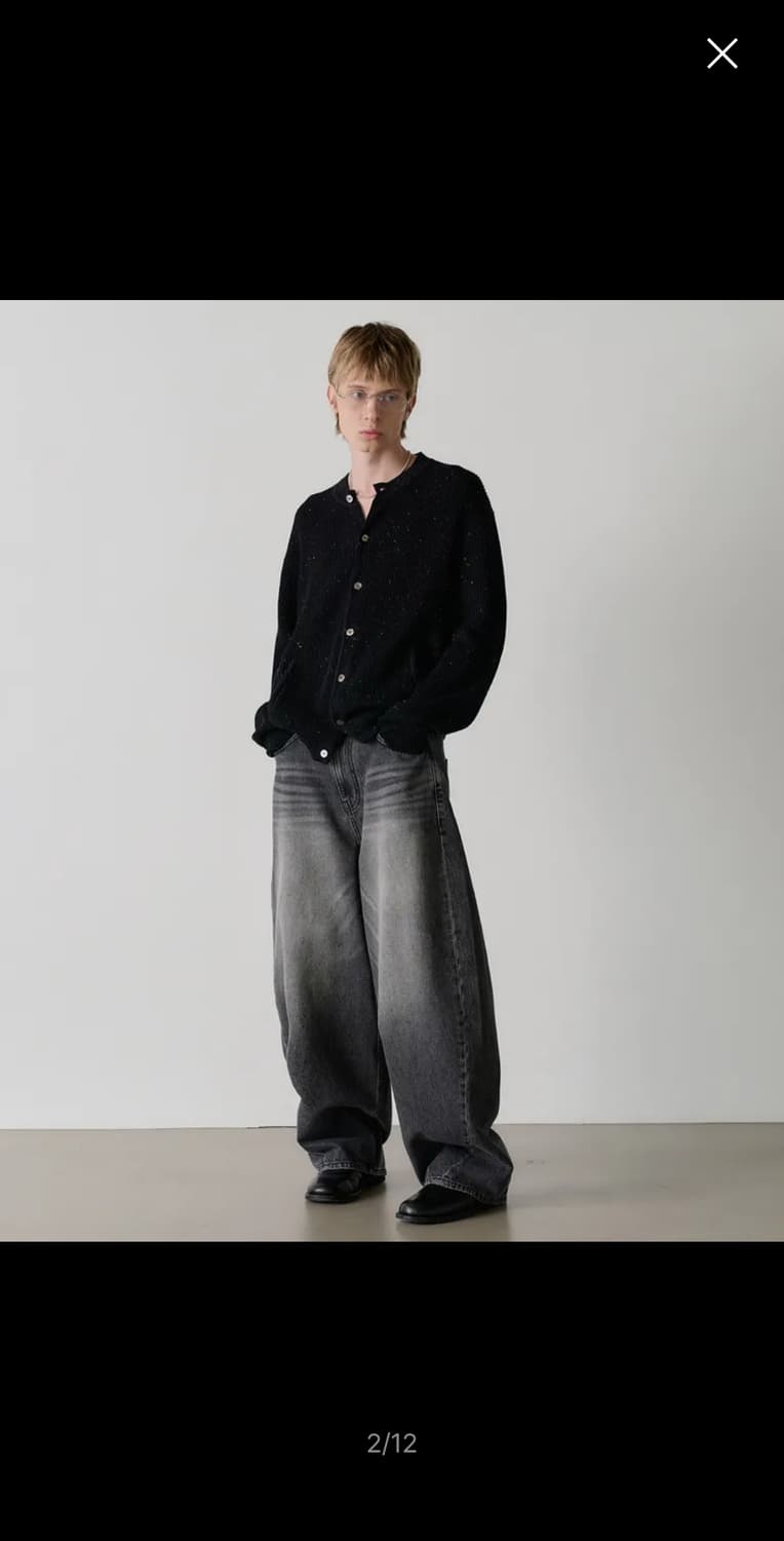 [노운] wide curved denim pants (black) 상품이미지2