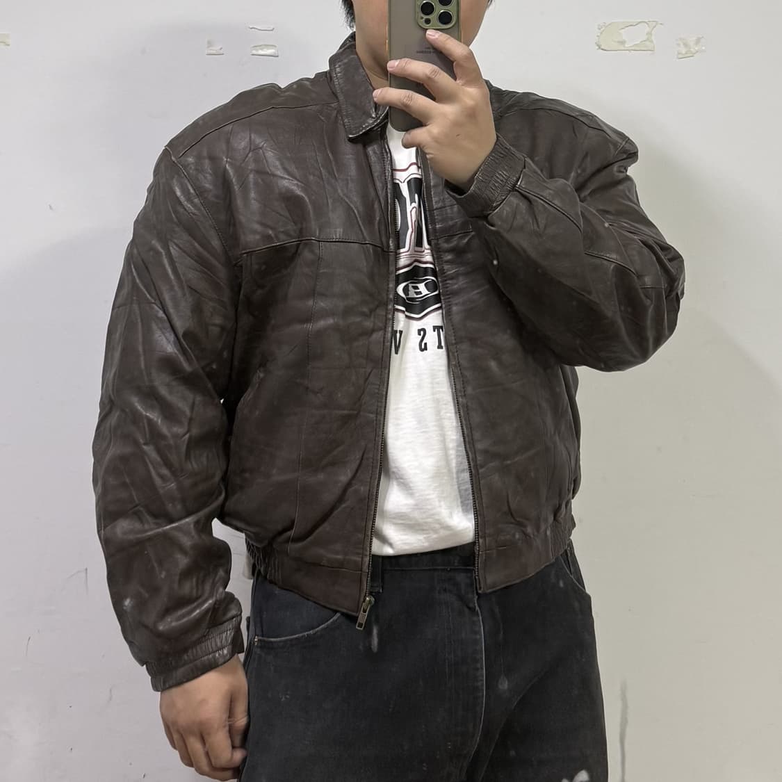90s 아메리칸 빈티지 레더 봄버자켓 다크브라운  상품이미지3