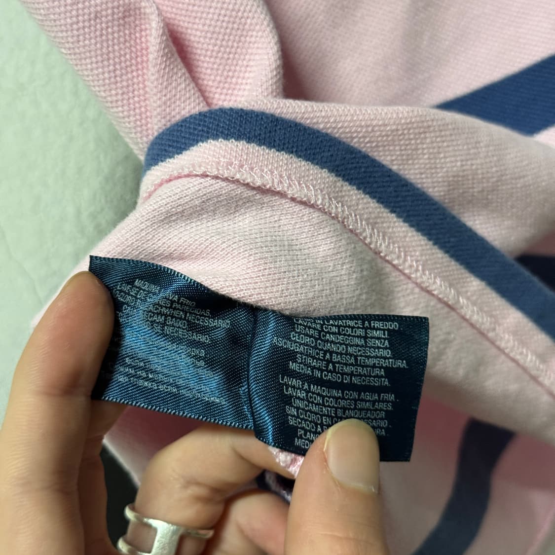 폴로 랄프로렌 베이비 핑크 네이비 스트라이프 반팔 카라 티셔츠 상품이미지7