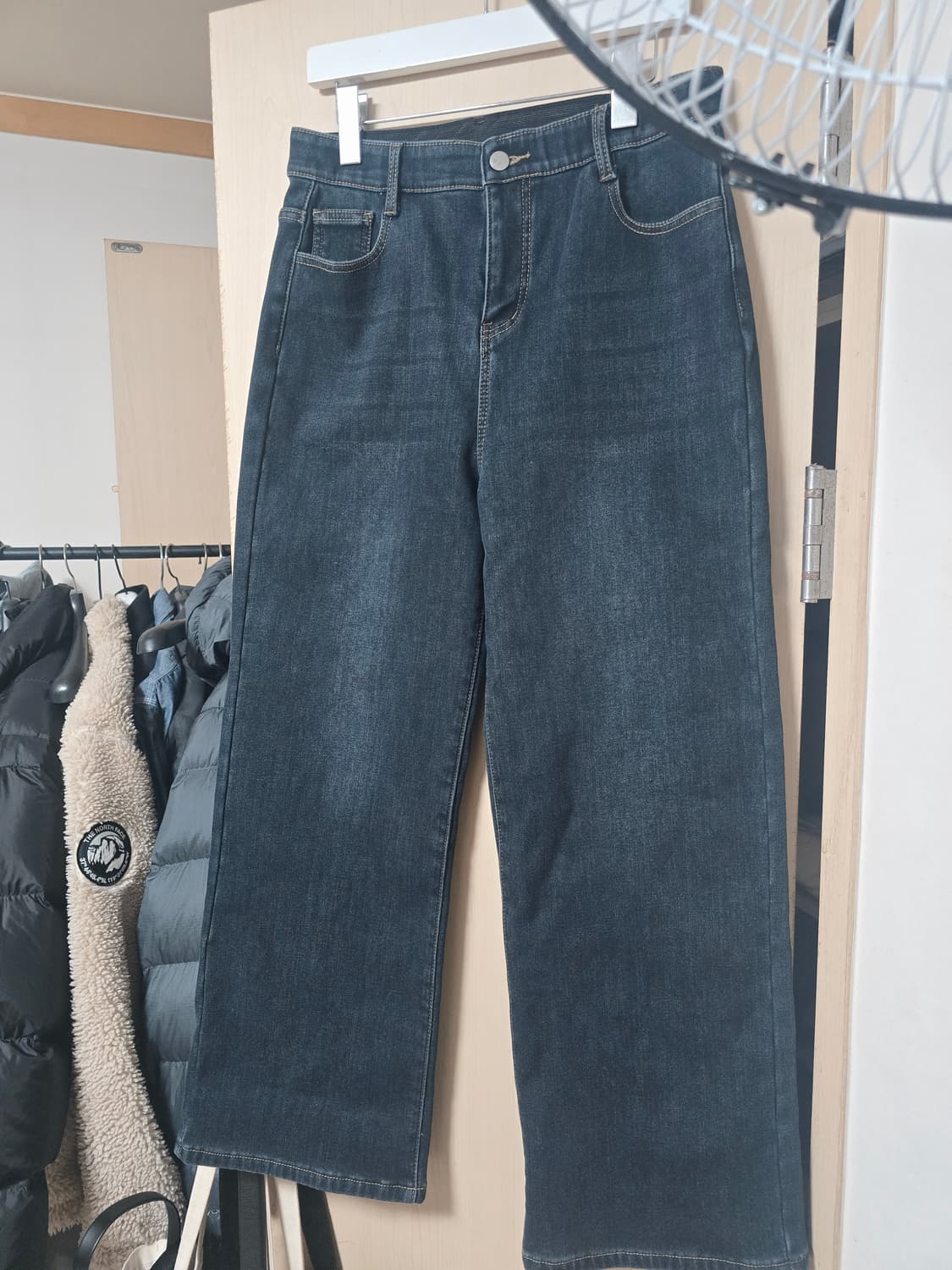 (새상품)엘블로썸 여성 밴딩 기모 와이드 스판 데님진 
32 XL 상품이미지4