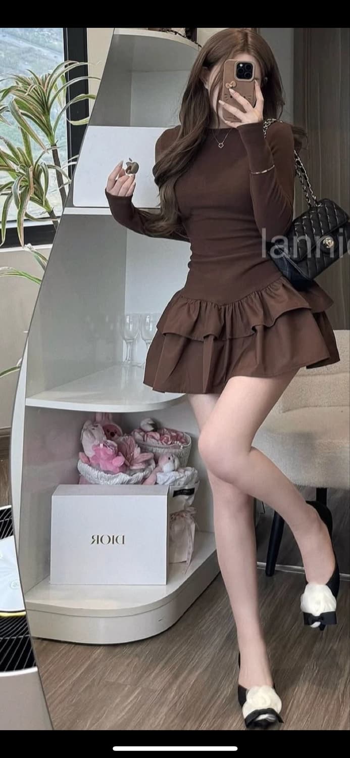 브라운 프릴 미니 원피스 새상품 상품이미지2
