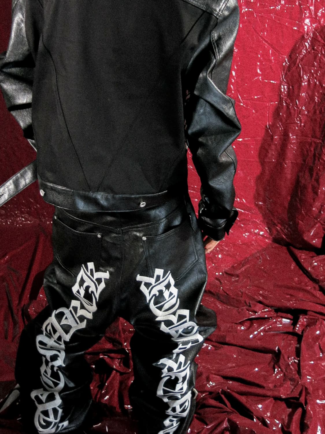 Wide-Leg Graffiti Leather Pants  상품이미지2
