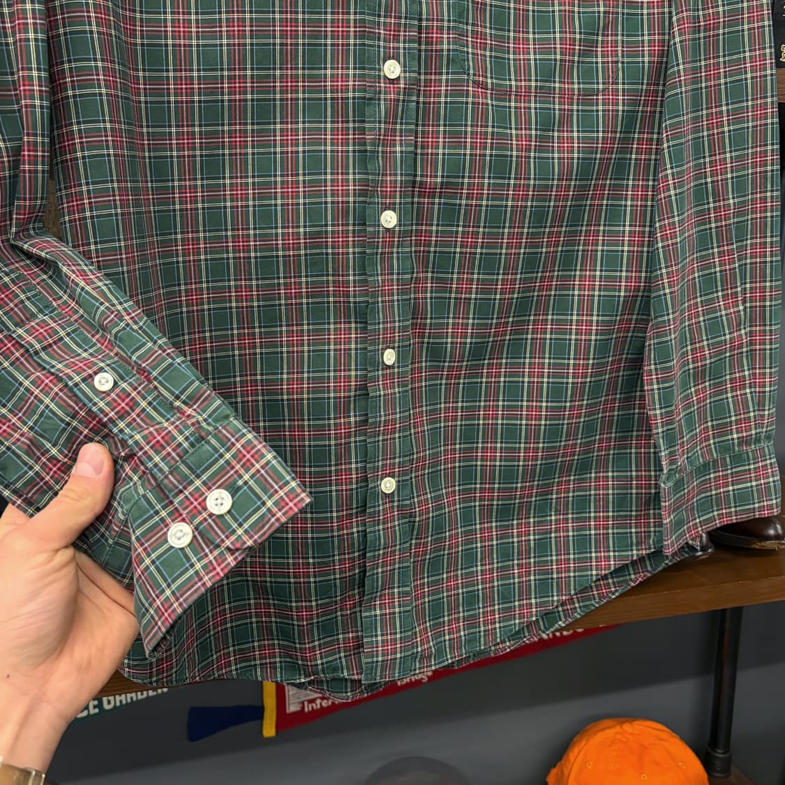 00s 엘엘빈 스몰 타탄체크 버튼다운 셔츠 패치포켓 N447 상품이미지4