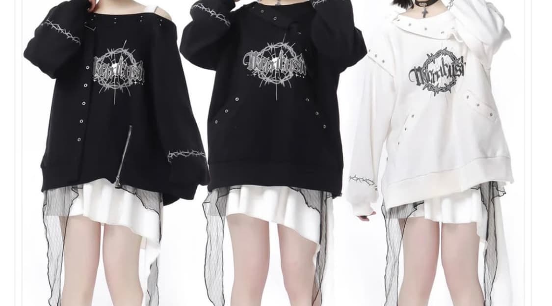 펑크 세이비어 와이어 트라이벌 오프 숄더 다크 맨투맨 상품이미지5