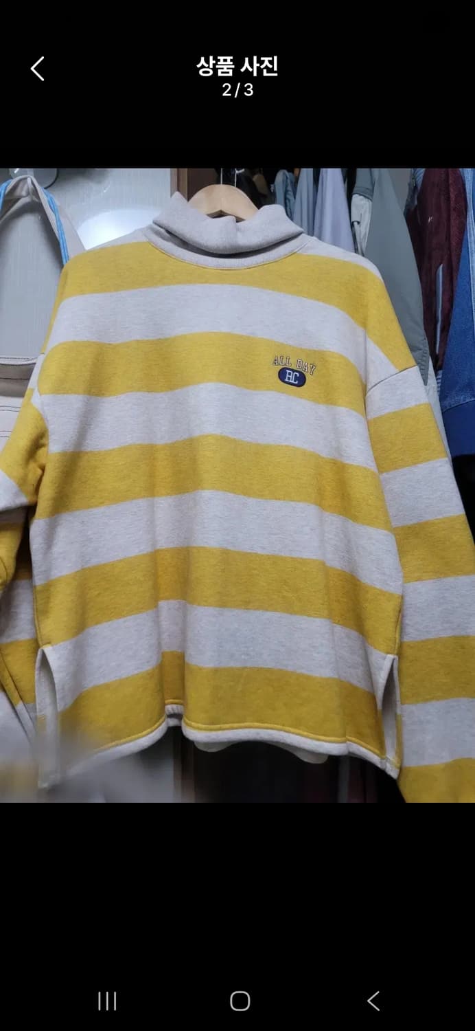 로맨틱크라운 스트라이프 목폴라 맨투맨 머스타드 상품이미지2