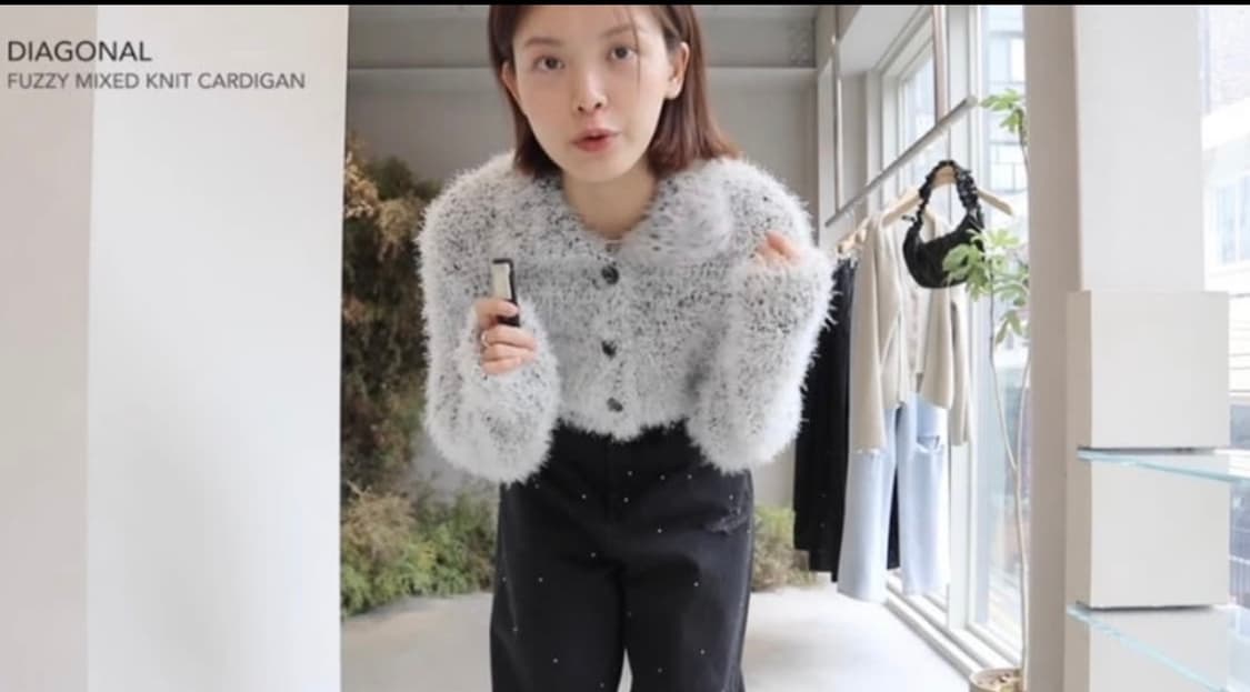 다이애그널 퍼지 믹스드 니트 가디건 블랙 상품이미지2