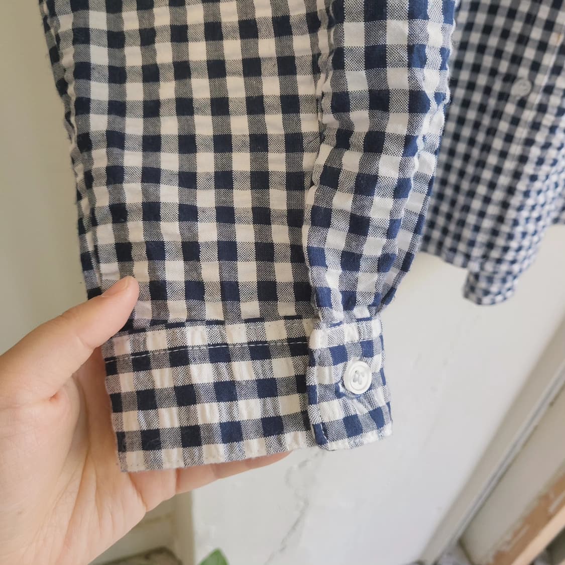 Sun3san 시어서커 네이비체크 셔츠 상품이미지4