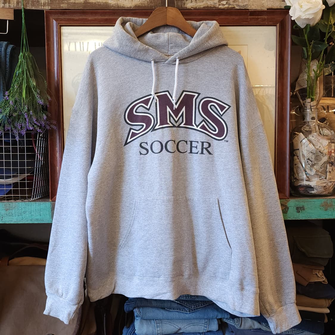 90s 헤인즈 후드 스웻셔츠 그레이 레터링 빈티지 후드 L 상품이미지1