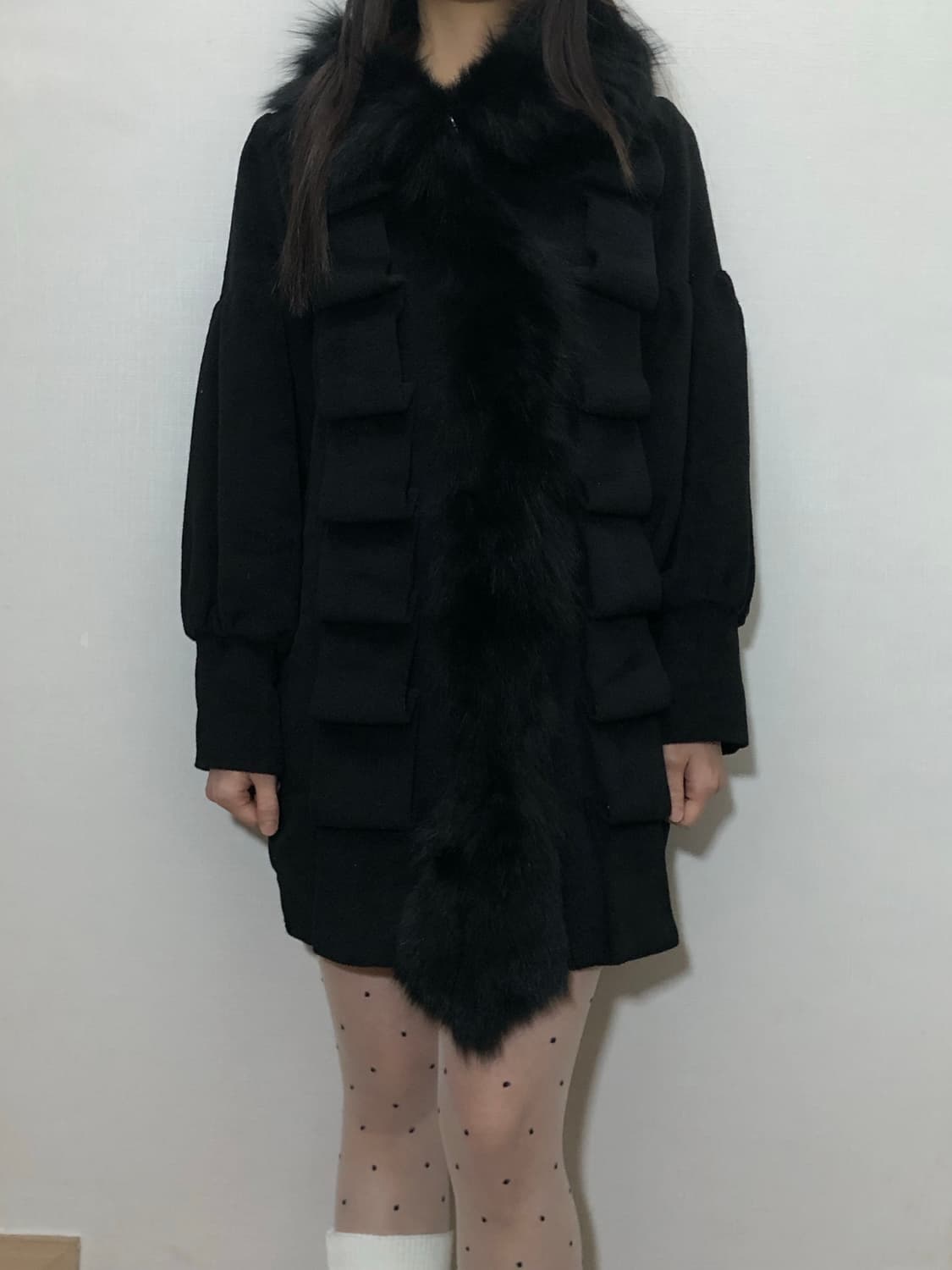 빈티지 블랙 퍼 디테일 코트 상품이미지1