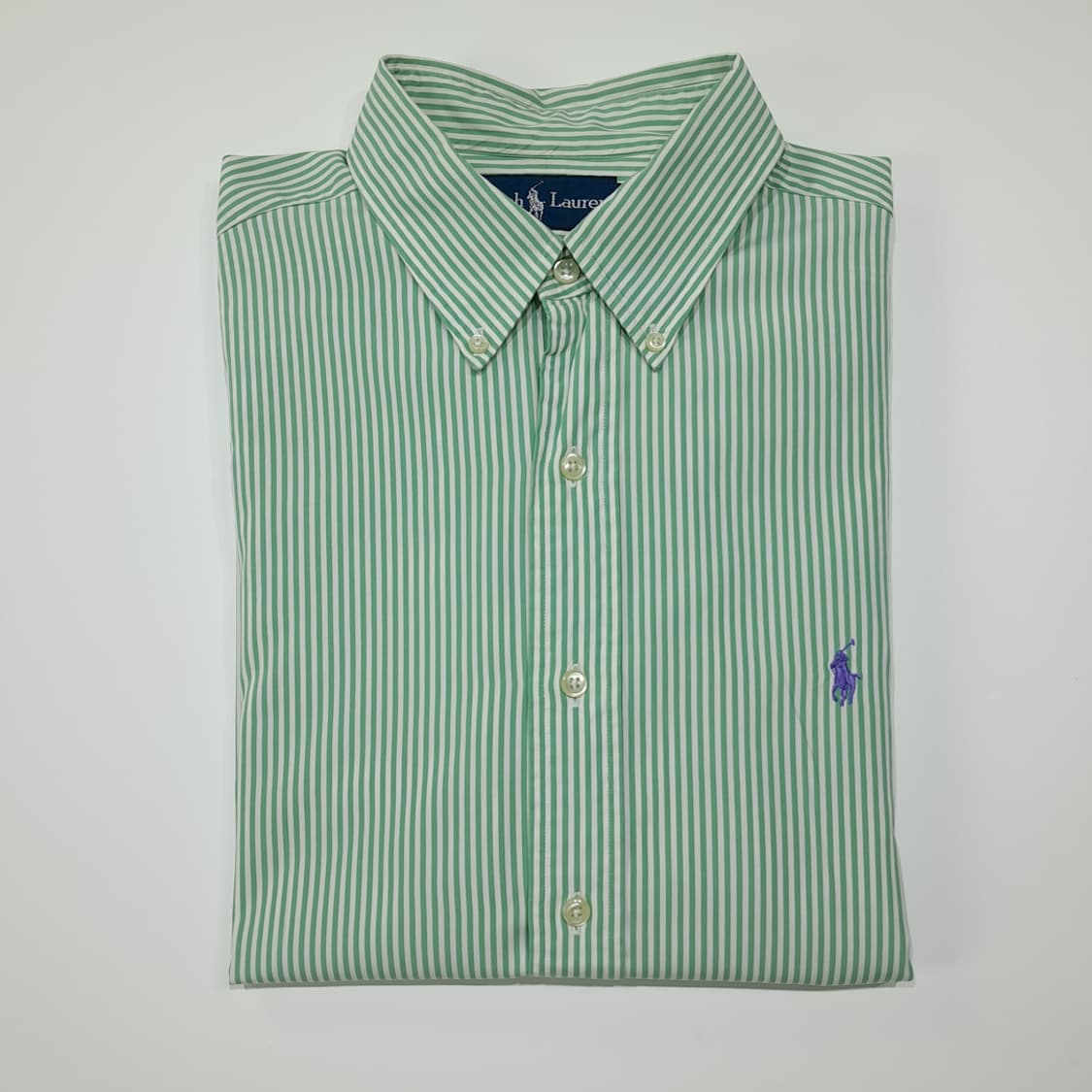 CL704 XL 폴로 90s 홍콩판 퍼플포니 스트라이프 그린 셔츠 상품이미지7
