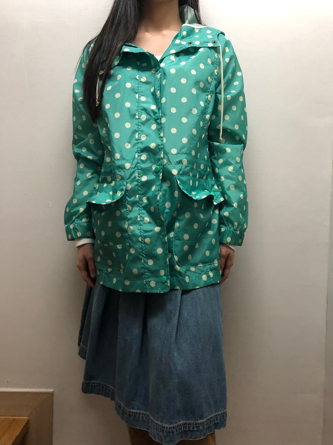 빈티지 후아유 민트 도트 레인코트 상품이미지7