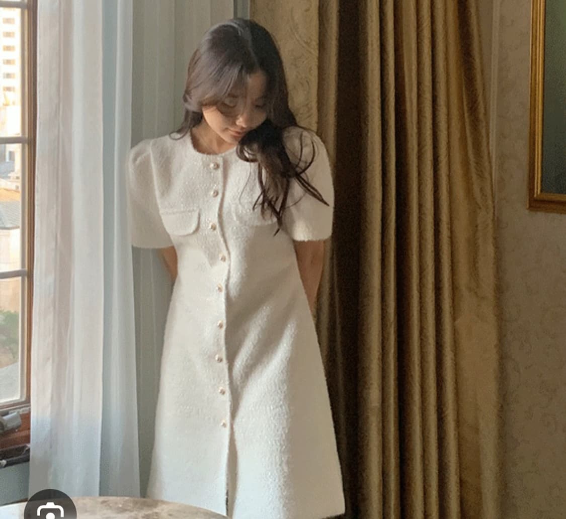 (새상품)파인땡큐 화이트 트위드 원피스 상품이미지1