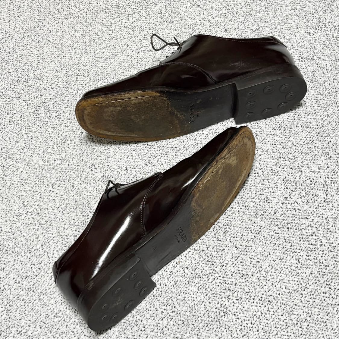 프라다 브라운 레더 스퀘어 토 더비 슈즈 상품이미지7