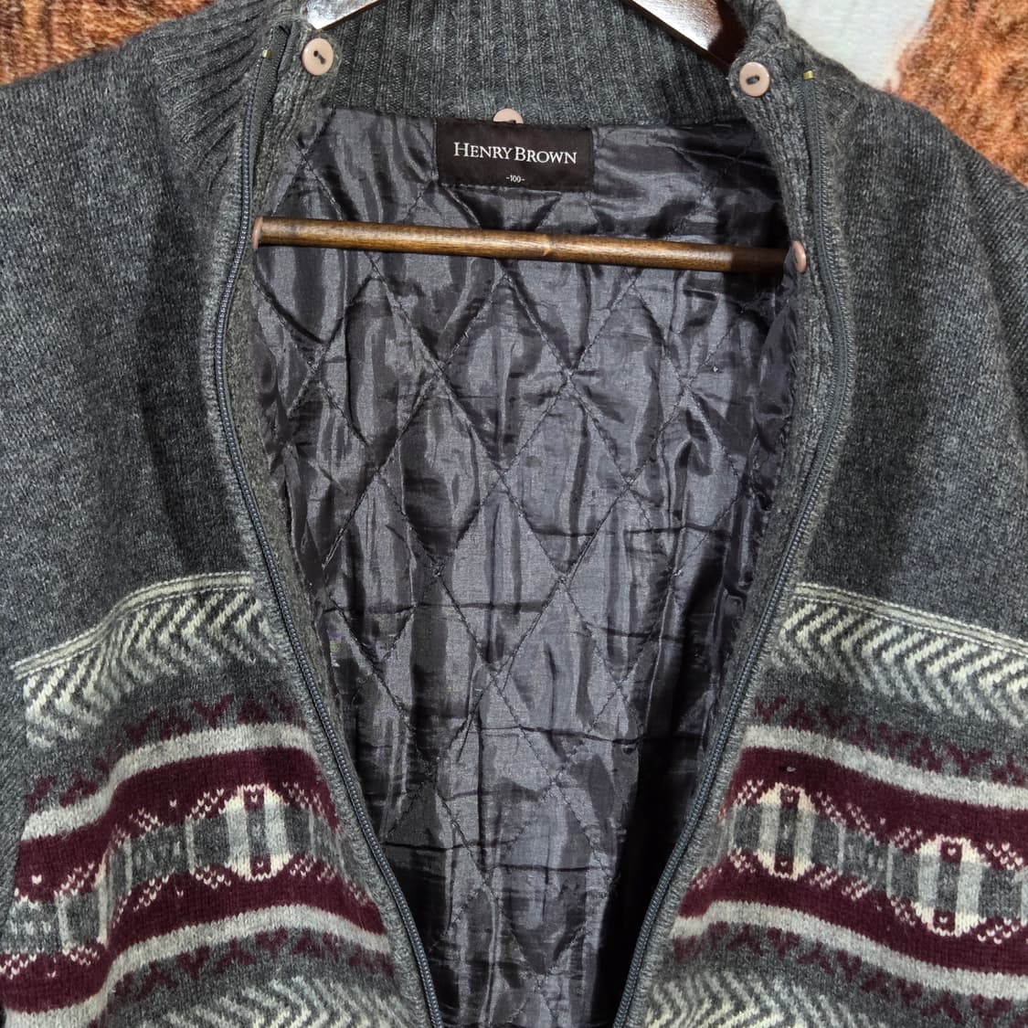 빈티지 챠콜 노르딕패턴 패디드 니트집업 상품이미지10