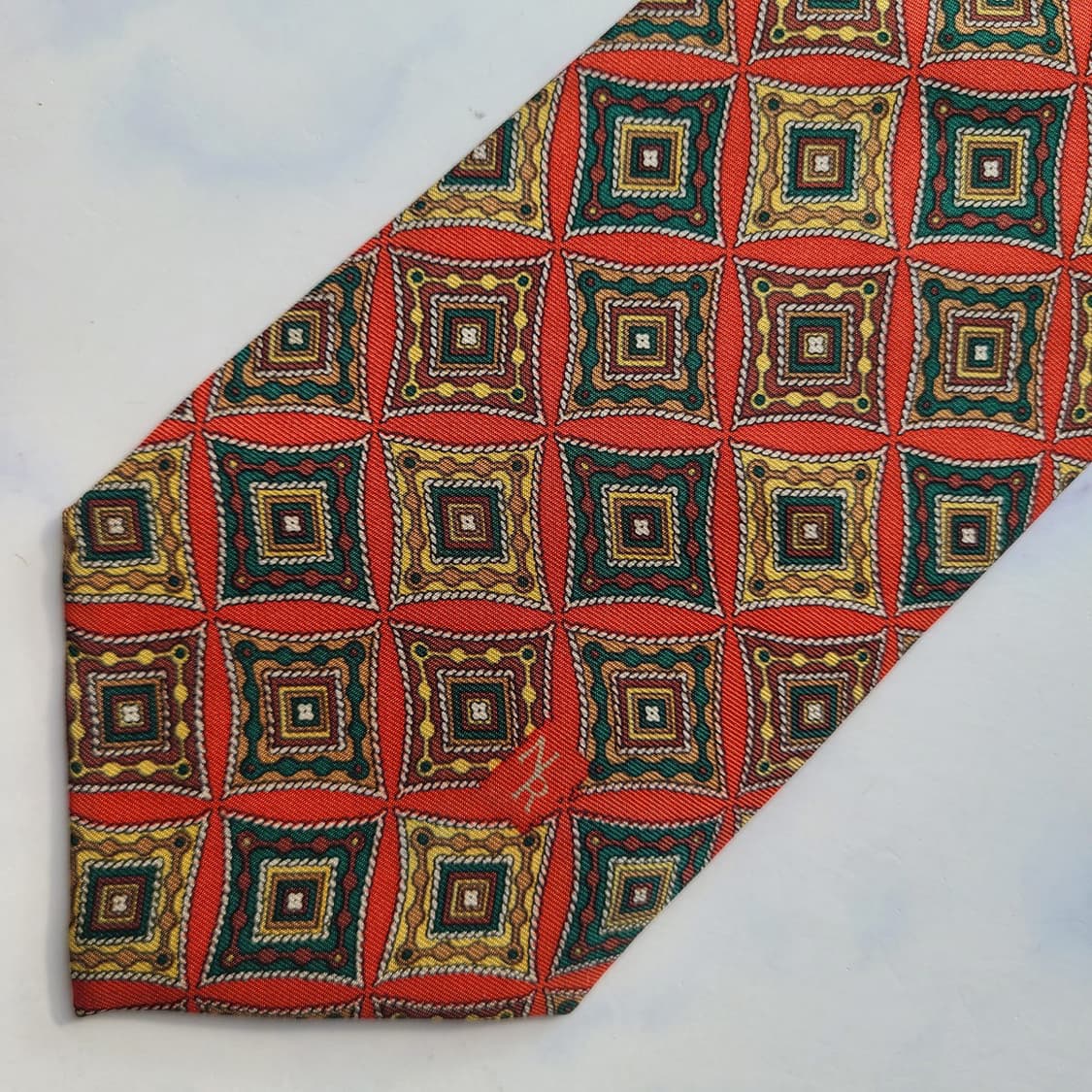 니나리치 실크 오렌지 기하 패턴 넥타이 8.9cm A+~A등급 E709 상품이미지5