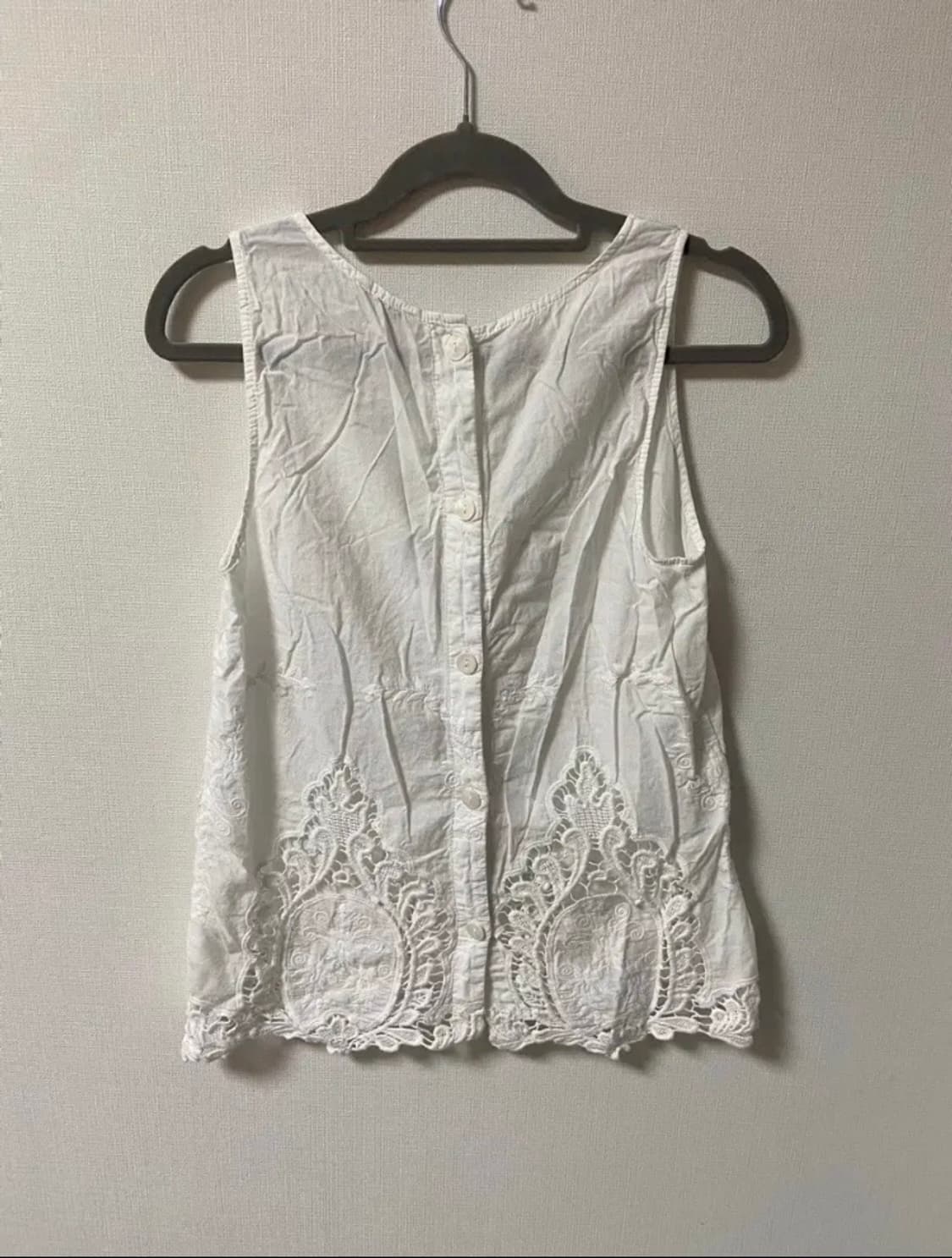 일본 빈티지 모리걸 하구미 레이스 민소매 티  상품이미지1
