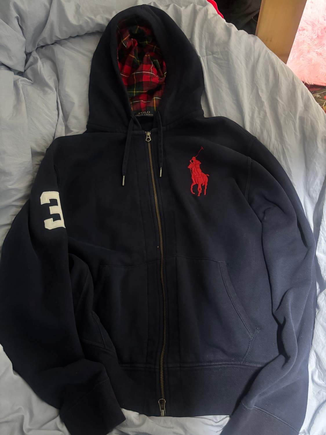 폴로 네이비 체크 투웨이 후드집업 상품이미지1