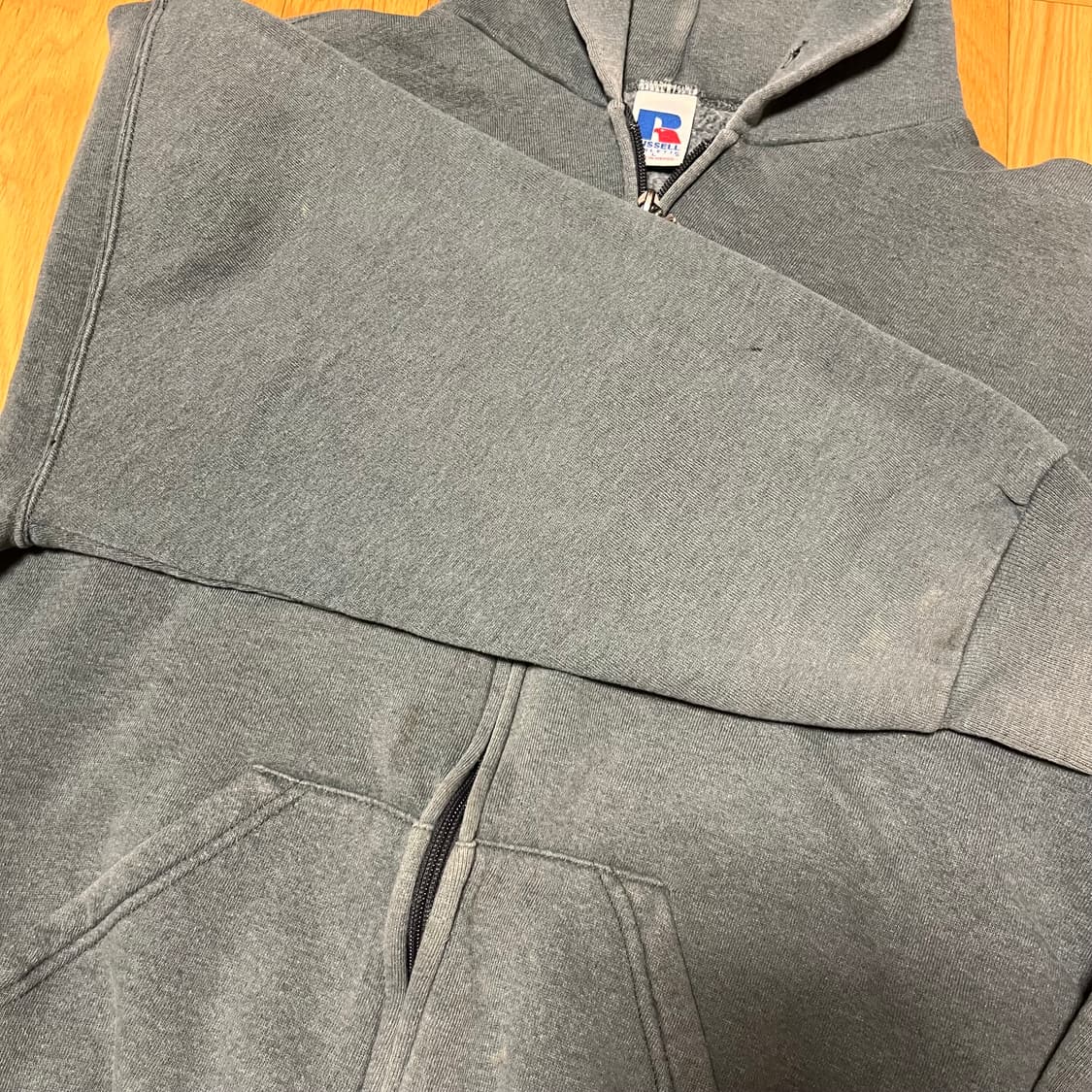 [L] 90s 빈티지 러셀 후드집업 페이디드 그레이 상품이미지4