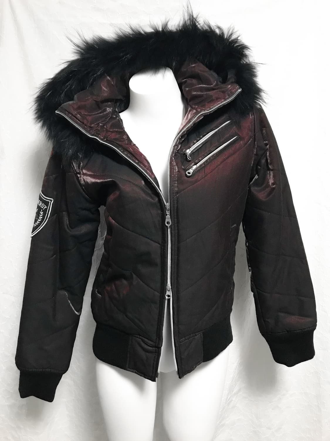 택포•빈티지 vkei 펑크 퍼 후드 투웨이 집업 패딩 상품이미지4