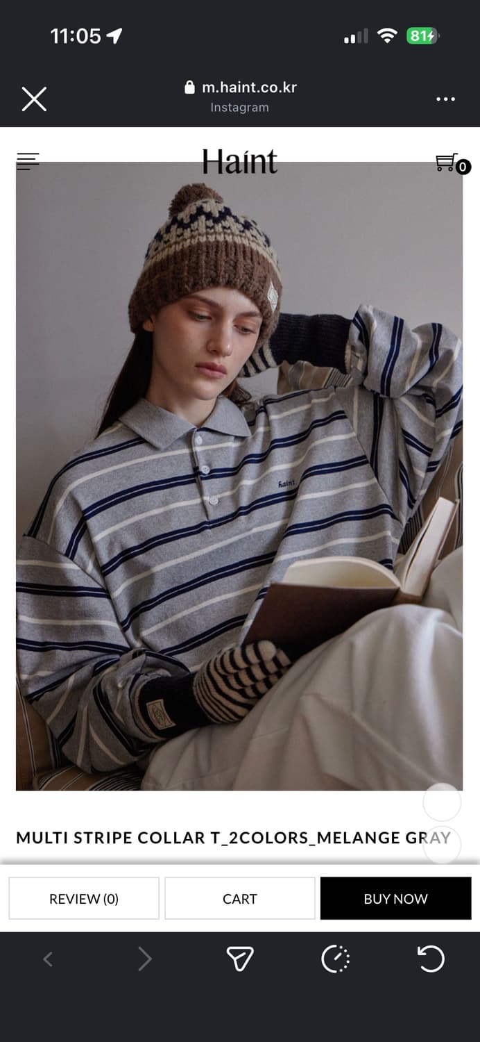 haint 헤인트 멀티 스트라이프 카라티 멜란지그레이 상품이미지3