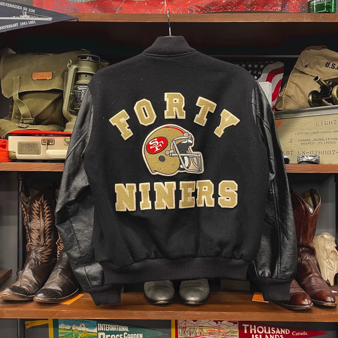 80s NFL 포티 나이너스 레더 암 바시티 자켓 상품이미지2