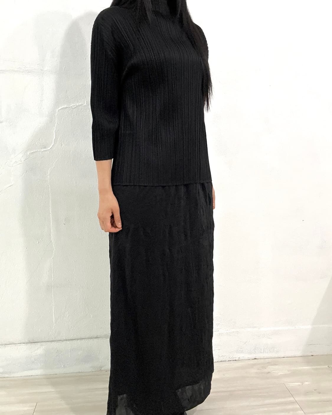 Black Wrinkle Detail Long Skirt 상품이미지3