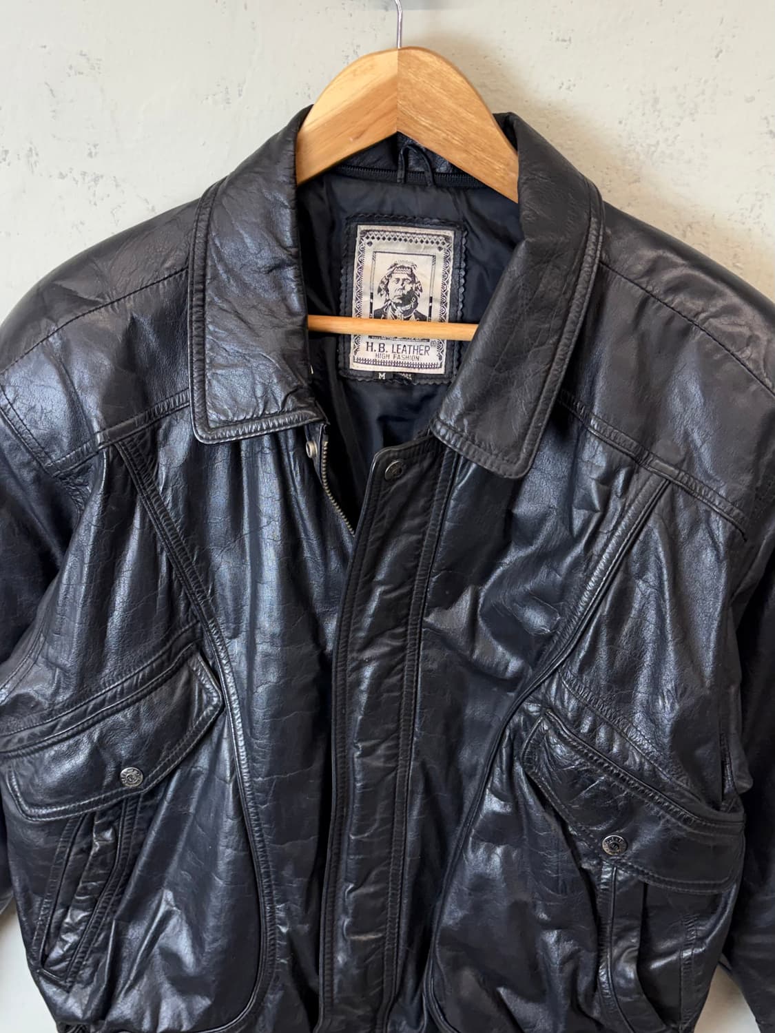 빈티지 레더 봄버 자켓 블랙 상품이미지4