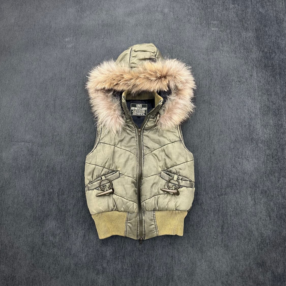 Y2K khaki Fur puffer vest  상품이미지4