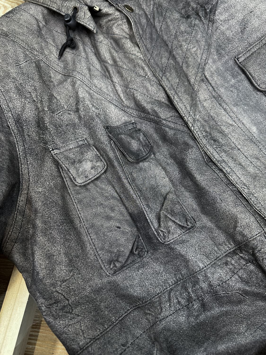 이베페 후드 더티 워시드 레더 사파리 자켓 상품이미지6