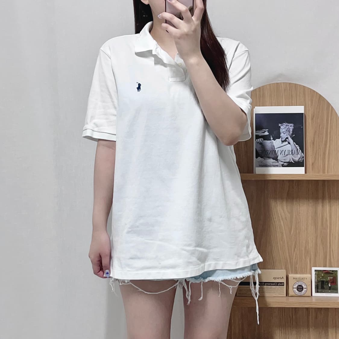 [정품] 폴로 화이트 / 네이비포니 반팔카라티 [ L ] 상품이미지2