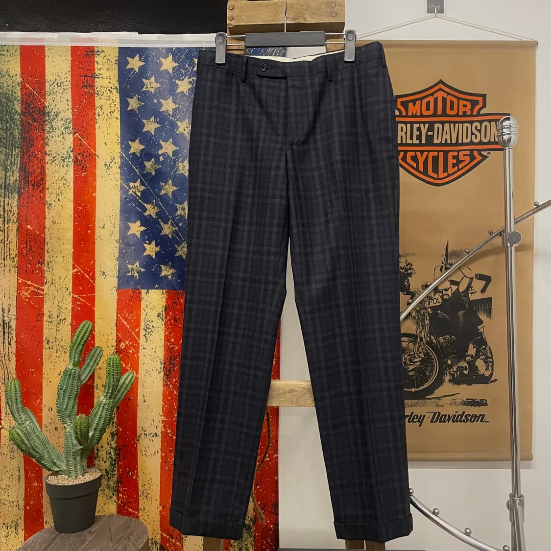 제이프레스 울 체크 스트레이트 롤업 버튼 슬랙스 상품이미지1