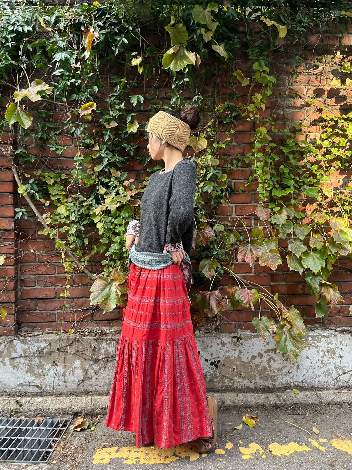 레드 히피 자수 포인트 롱스커트 상품이미지3