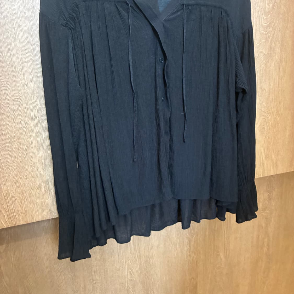 빈티지 플리츠 롱슬리브 블라우스 브이넥 루즈핏 블랙 k62 상품이미지4