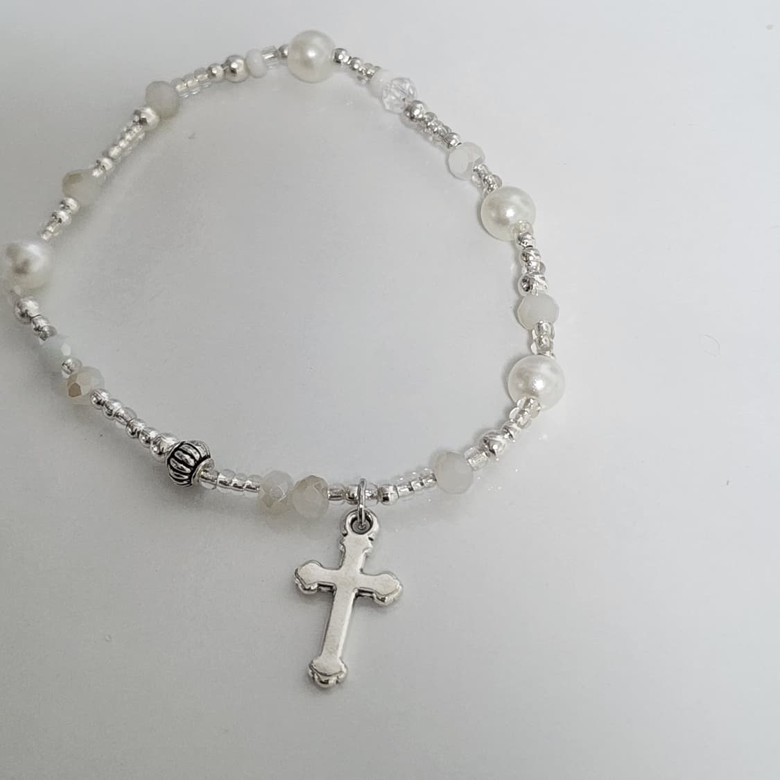 여자 화이트 실버 십자가 팔찌 상품이미지1