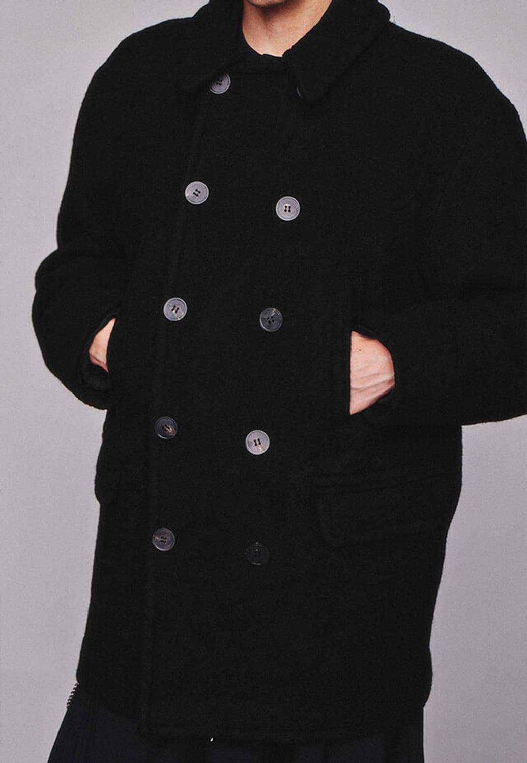 Washed Wool Pea Coat_Black 상품이미지5
