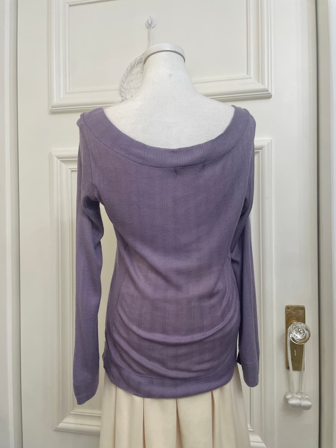 purple satin bow v-neck knit top 상품이미지5