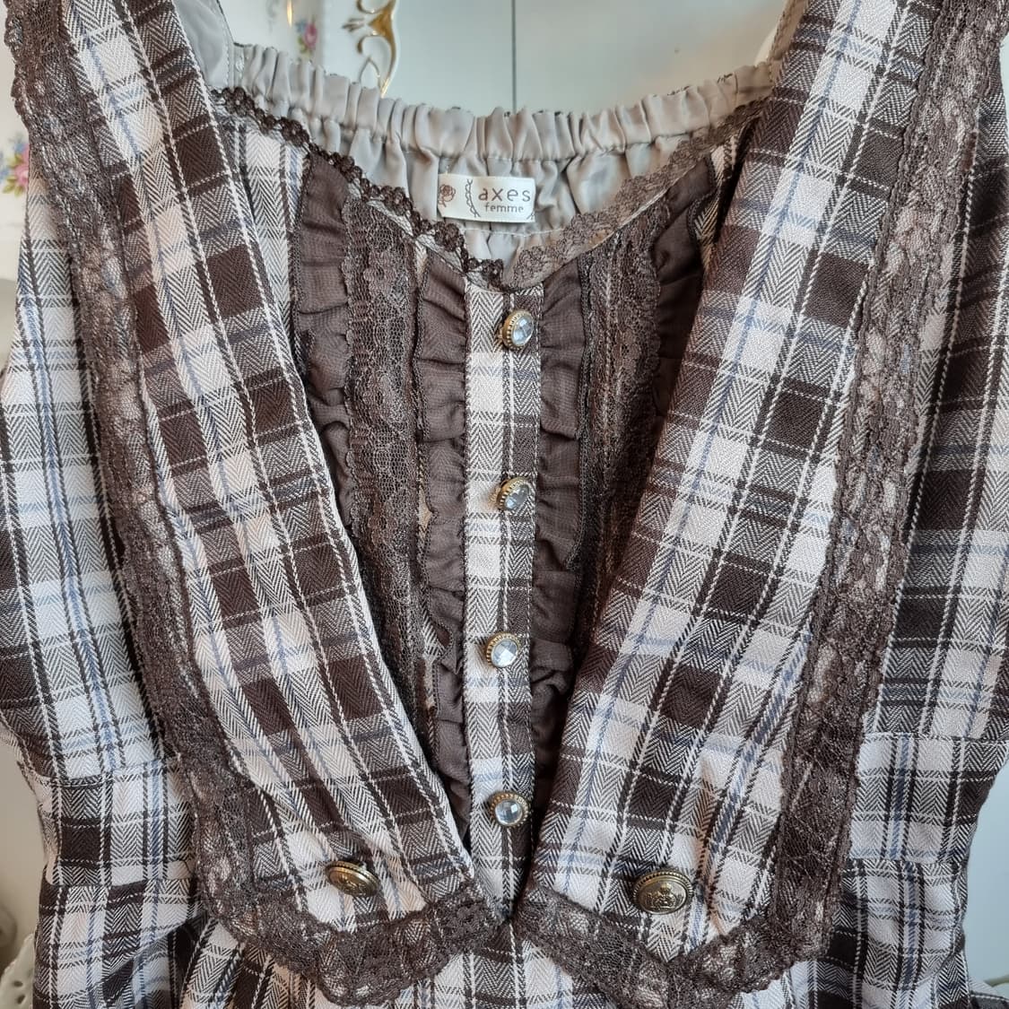 axes femme(악세즈팜므) 모카브라운 체크 원피스 상품이미지2