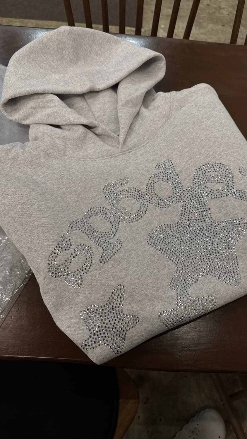 sp5der 스파이더 라인스톤 후드 그레이 상품이미지1