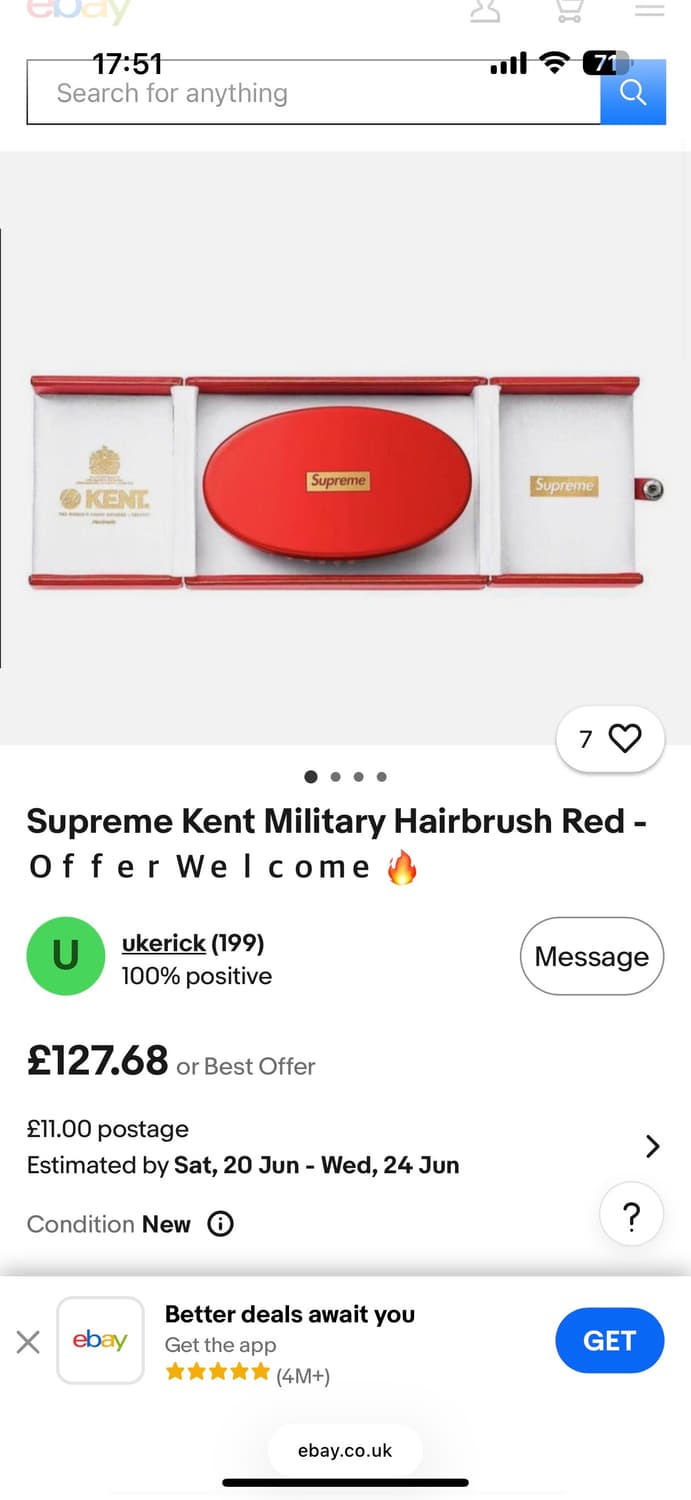 Supreme 19fw Kent Military Hairbrush red 상품이미지7
