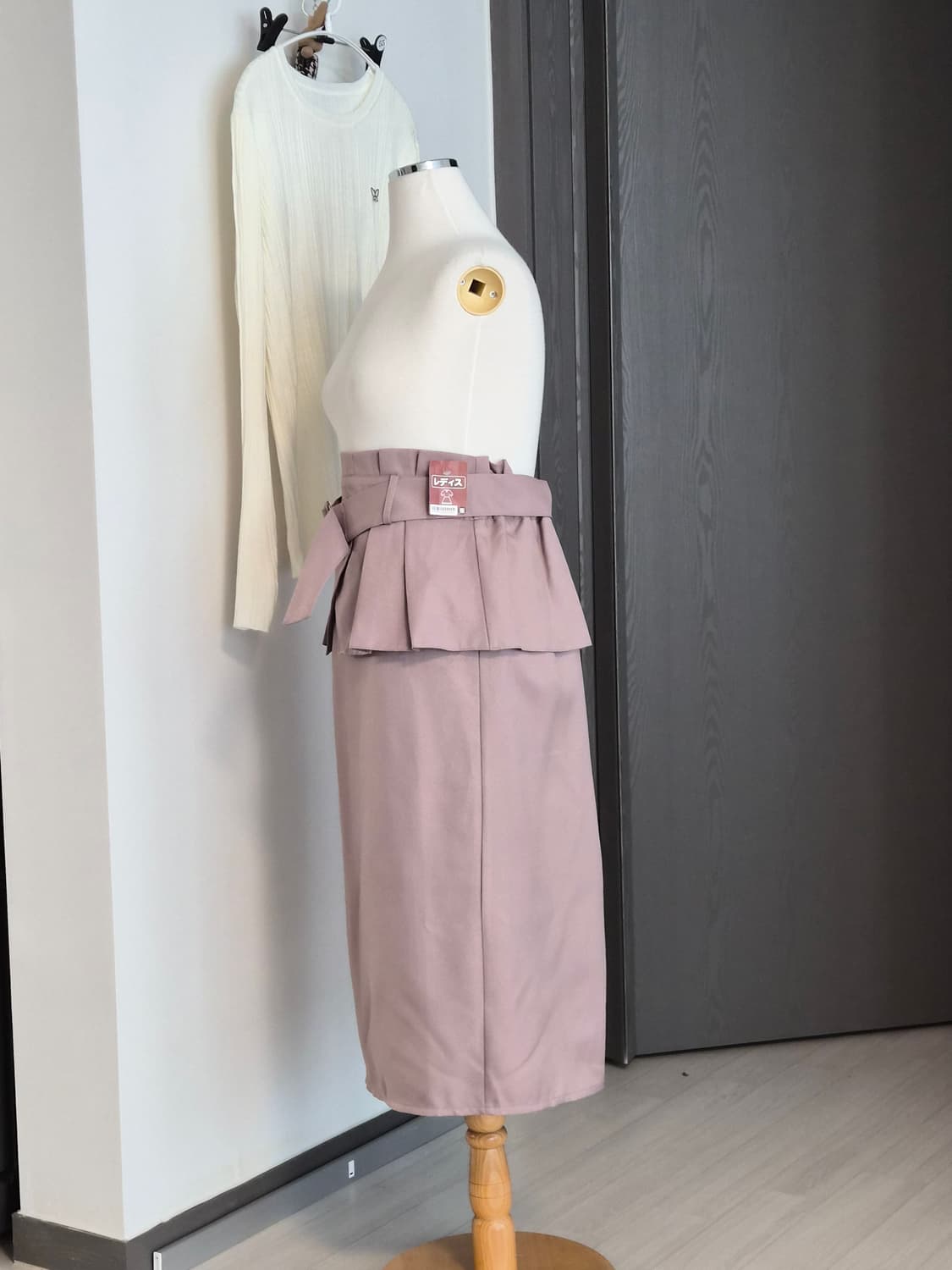 (새상픰 허리쏙! 페플럼 벨티드 롱 스커트 (로즈브라운/인디핑크) 상품이미지3